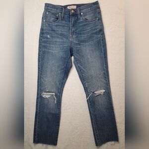 Madewell The High-Rise Slim Crop Boyjean Knee-Rip Edition Sz 25 Distressed Burt